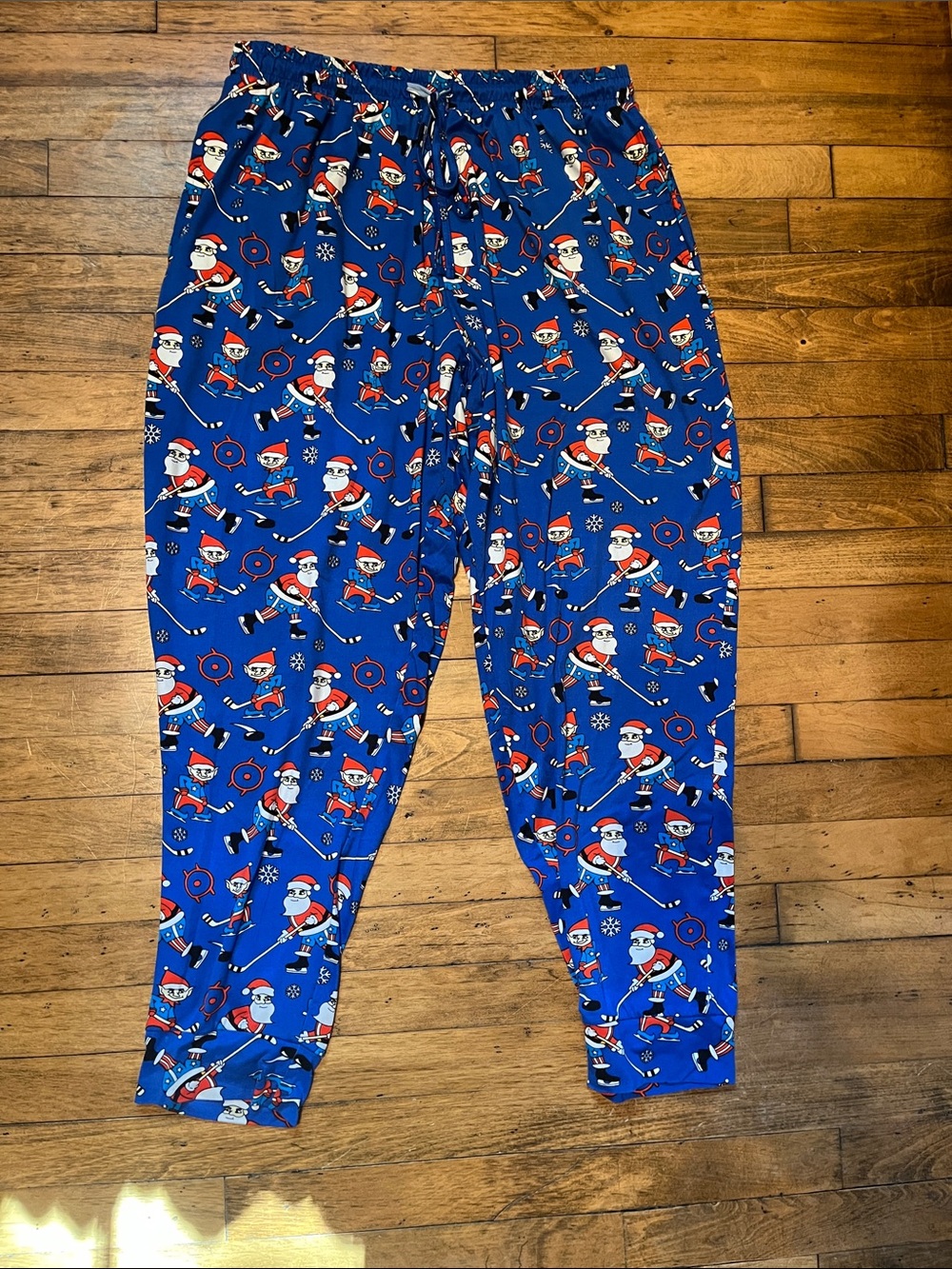 Men’s Blue Holiday Hockey Santa and Elf Pajama/Lounge Pants